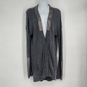 Duffy Cashmere‎ Blend Longline Metal Ring Accent Cardigan Size M